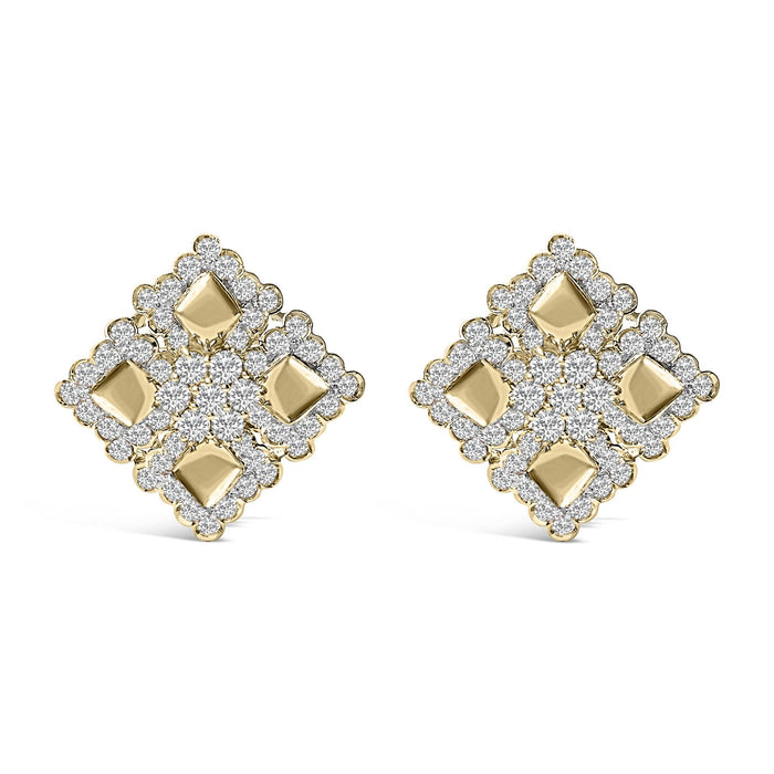 Aretes de botón de racimo geométrico con diamantes de 5 1/5 ct. p.t. en oro amarillo de 18K, foto 1