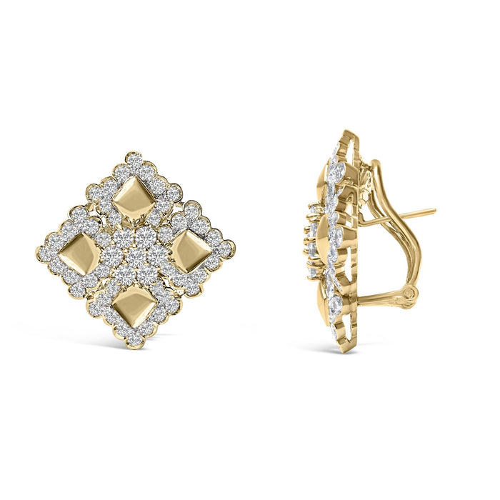 Aretes de botón de racimo geométrico con diamantes de 5 1/5 ct. p.t. en oro amarillo de 18K, foto 4