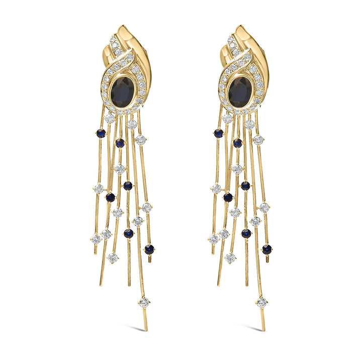 1 Ct. T.W. Diamond and Blue Sapphire Chandelier Earrings in 14K Yellow Gold, photo 1