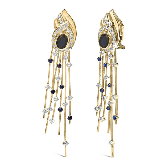 1 Ct. T.W. Diamond and Blue Sapphire Chandelier Earrings in 14K Yellow Gold, photo 2