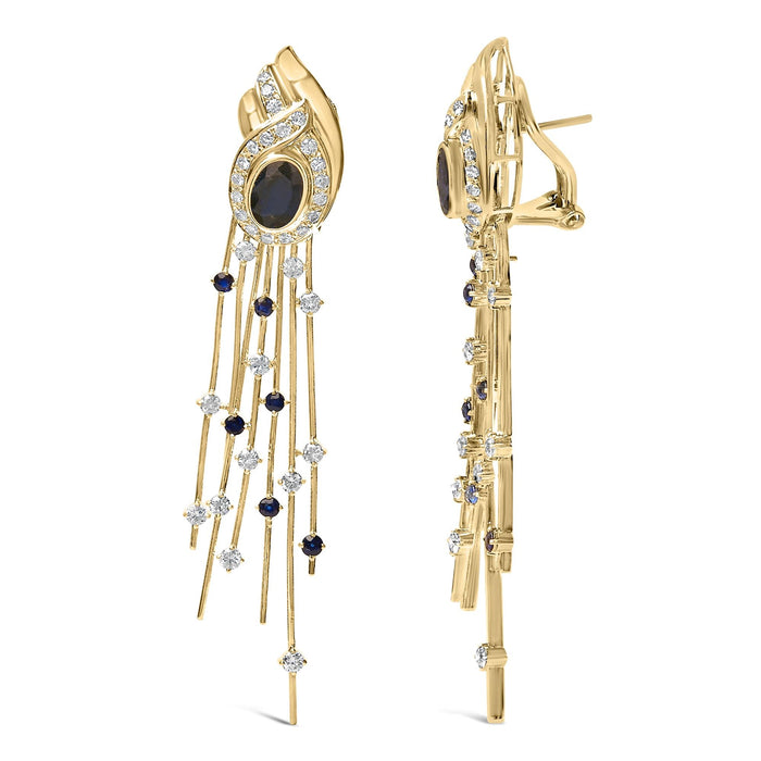 1 Ct. T.W. Diamond and Blue Sapphire Chandelier Earrings in 14K Yellow Gold, photo 4