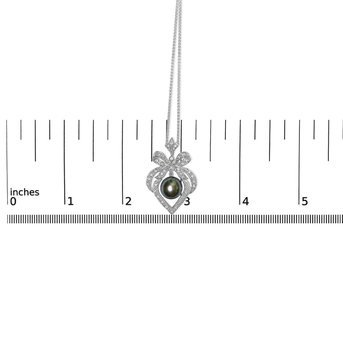 Collar de corazón con diamantes de 3/4 ct. p.t. y perla cultivada negra de Tahití de 12.5 mm en oro blanco de 18K, foto 5