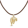 Collar con colgante de gato con diamantes de 1 ct. p.t. y cordón de piel café en oro de 18K, foto 1
