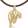 Collar con colgante de gato con diamantes de 1 ct. p.t. y cordón de piel café en oro de 18K, foto 2