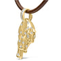 Collar con colgante de gato con diamantes de 1 ct. p.t. y cordón de piel café en oro de 18K, foto 4
