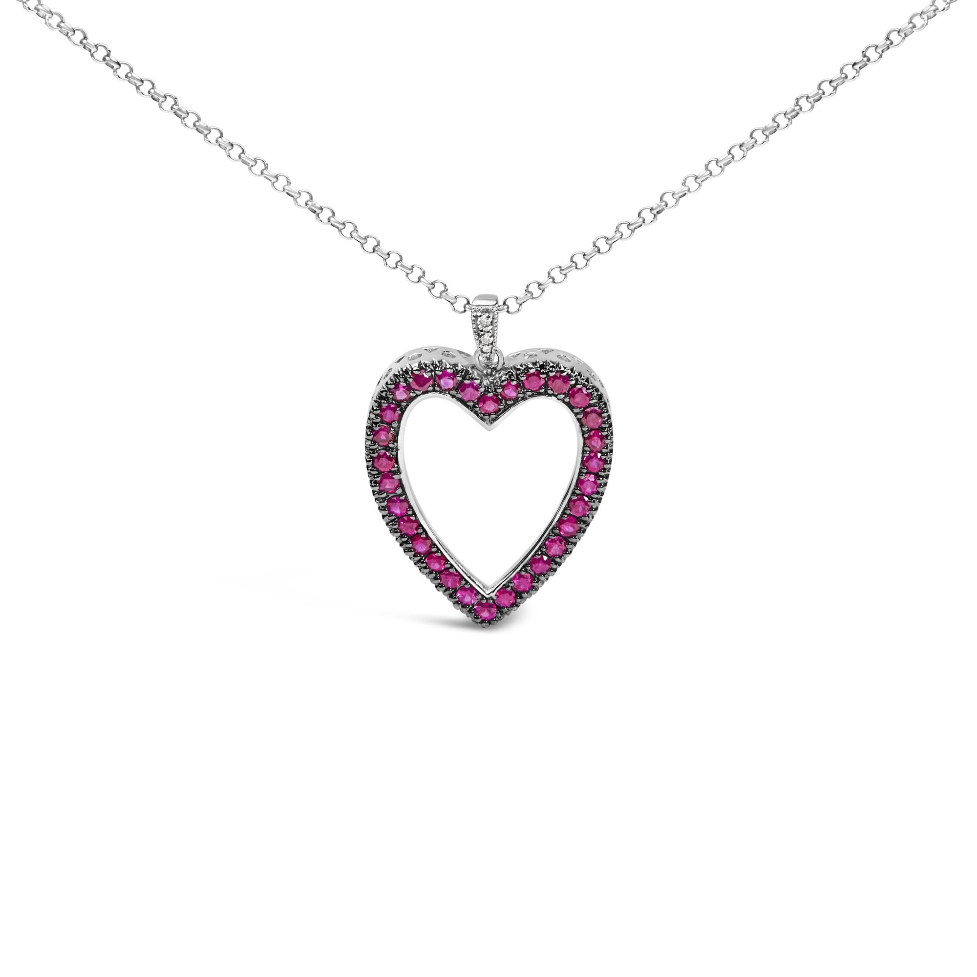1/3 Ct. T.W. Diamond and Ruby Black Rhodium Open Heart Pendant Necklace in 18K White Gold, photo 1