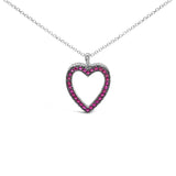 1/3 Ct. T.W. Diamond and Ruby Black Rhodium Open Heart Pendant Necklace in 18K White Gold