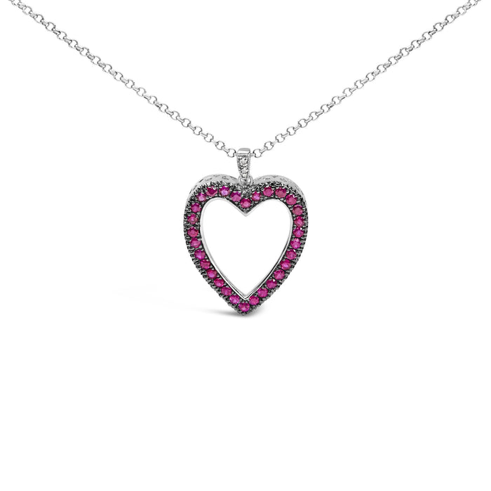 1/3 Ct. T.W. Diamond and Ruby Black Rhodium Open Heart Pendant Necklace in 18K White Gold, photo 1