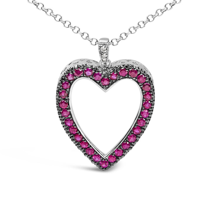 1/3 Ct. T.W. Diamond and Ruby Black Rhodium Open Heart Pendant Necklace in 18K White Gold, photo 2