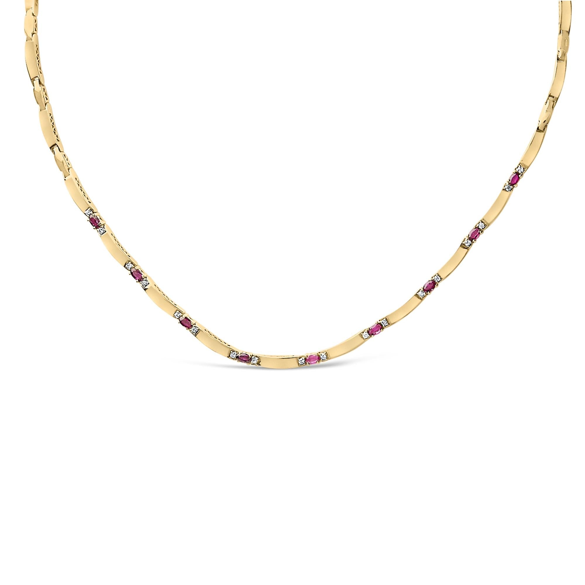 3/8 Ct. T.W. Red Ruby and Diamond Alternating Link Necklace in 14K Yellow Gold, photo 1