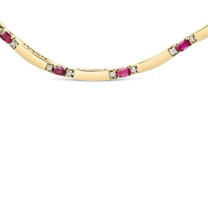 3/8 Ct. T.W. Red Ruby and Diamond Alternating Link Necklace in 14K Yellow Gold, photo 2