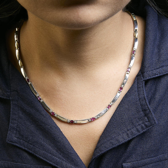 3/8 Ct. T.W. Red Ruby and Diamond Alternating Link Necklace in 14K Yellow Gold, photo 3