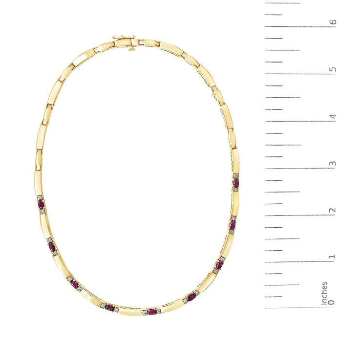 3/8 Ct. T.W. Red Ruby and Diamond Alternating Link Necklace in 14K Yellow Gold, photo 5
