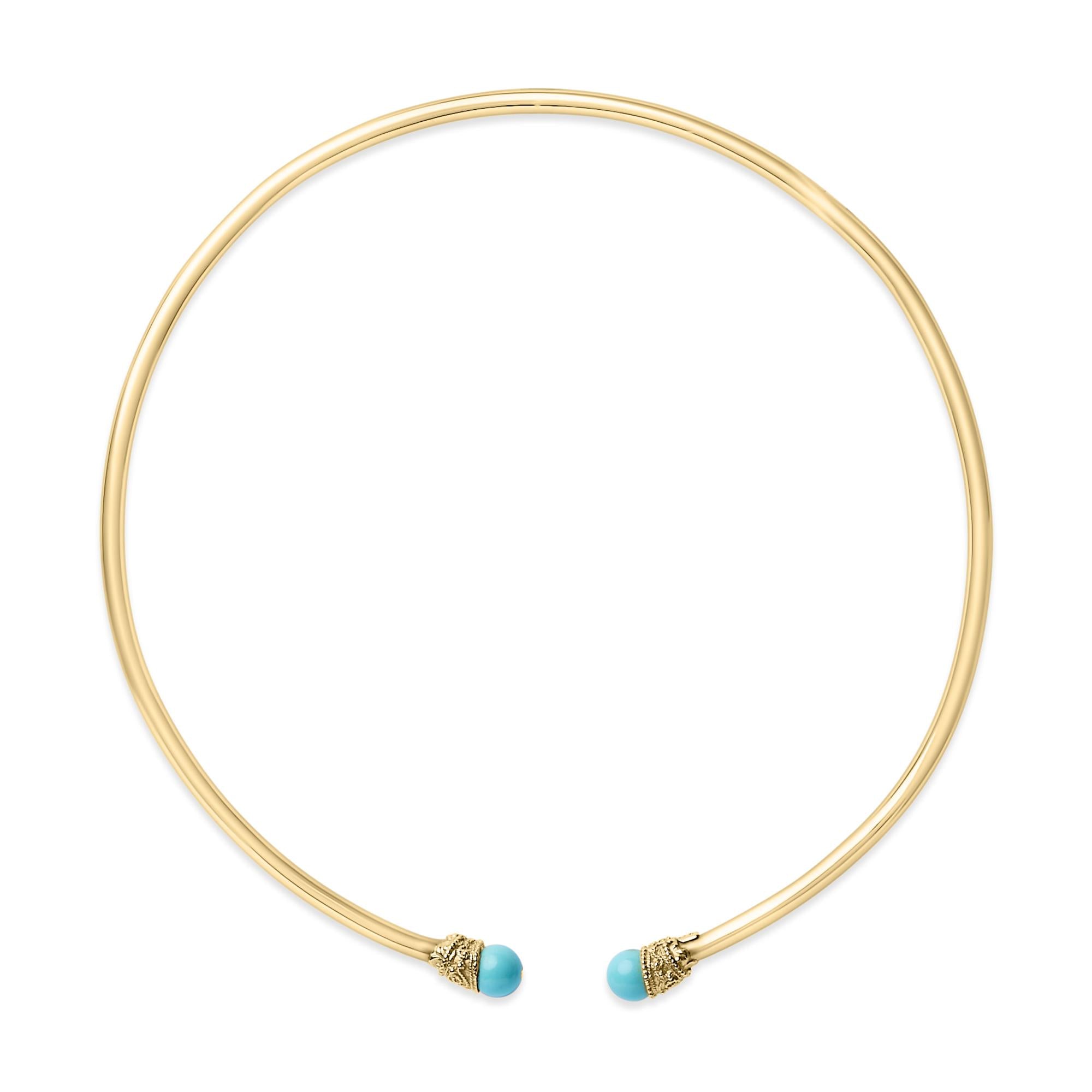 Collar gargantilla esculpido con extremos de cabujón de turquesa creada en laboratorio en oro amarillo de 18K, foto 1