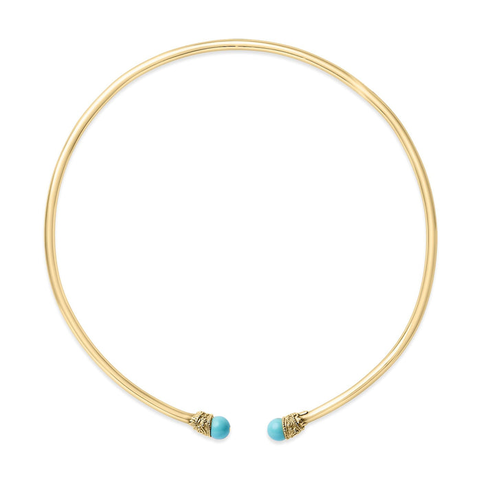 Collar gargantilla esculpido con extremos de cabujón de turquesa creada en laboratorio en oro amarillo de 18K, foto 1