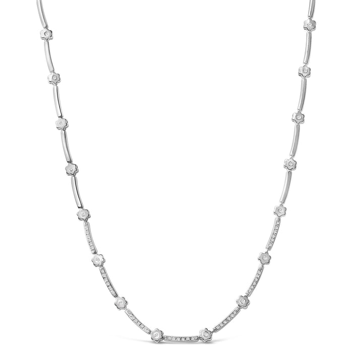 1 Ct. T.W. Diamond Flower and Bar Station Necklace in 14K White Gold, photo 1