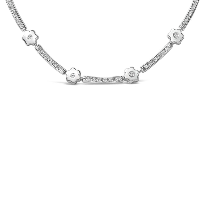 1 Ct. T.W. Diamond Flower and Bar Station Necklace in 14K White Gold, photo 2