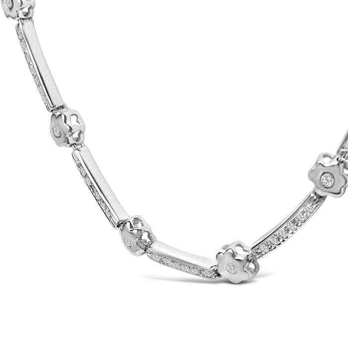 1 Ct. T.W. Diamond Flower and Bar Station Necklace in 14K White Gold, photo 4