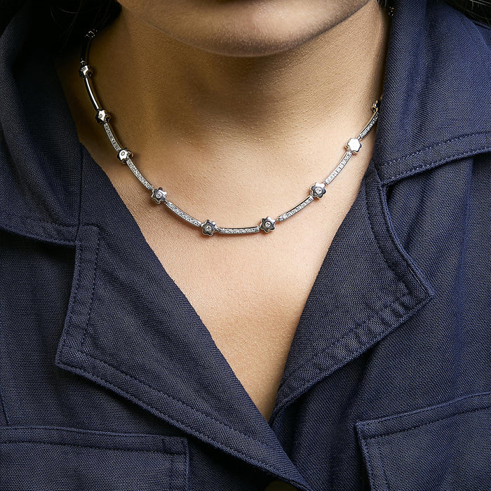 1 Ct. T.W. Diamond Flower and Bar Station Necklace in 14K White Gold, photo 3