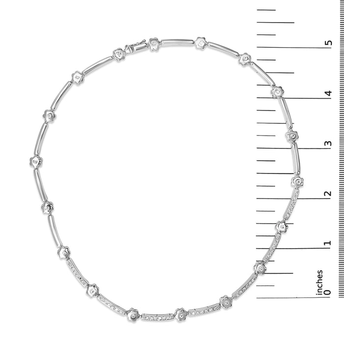 1 Ct. T.W. Diamond Flower and Bar Station Necklace in 14K White Gold, photo 5