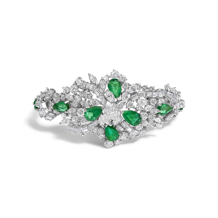 Conjunto de collar, pulsera y aretes con diamantes de 38 ct. p.t. y esmeralda brasileña de 19 3/4 ct. p.t. en platino, foto 2