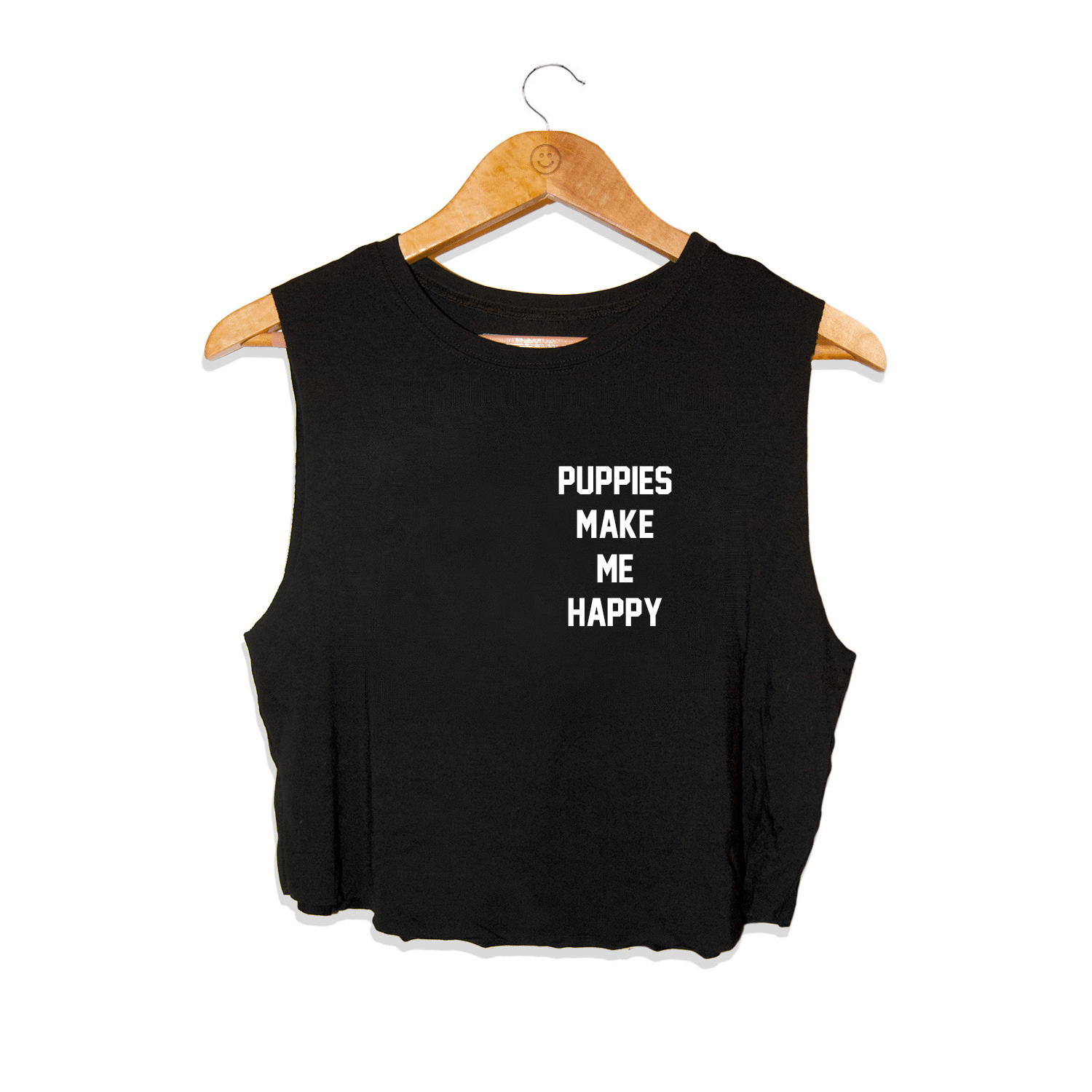 Puppies Make Me Happy Motto Crop Top in black