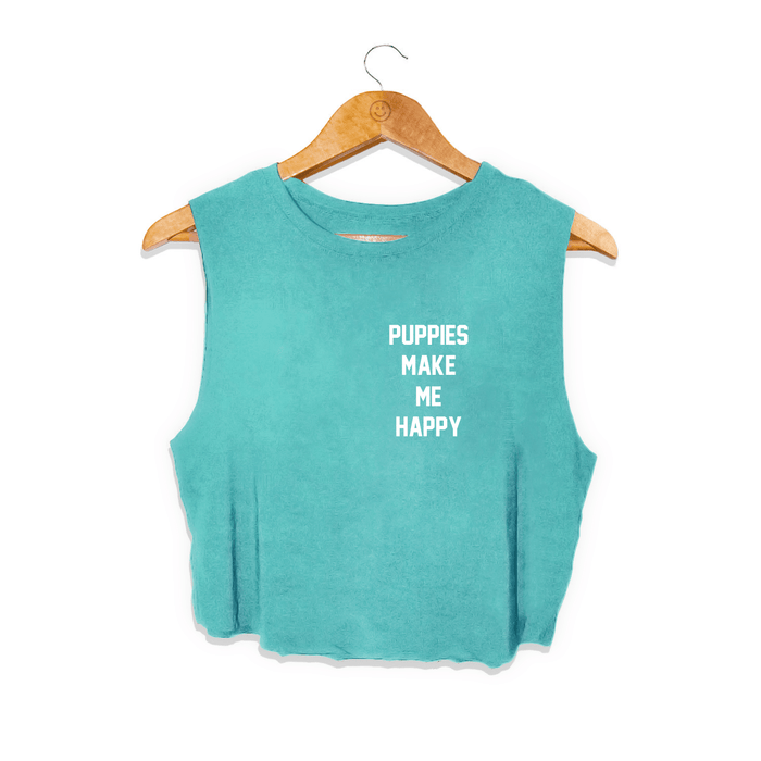 Puppies Make Me Happy Motto Crop Top in teal