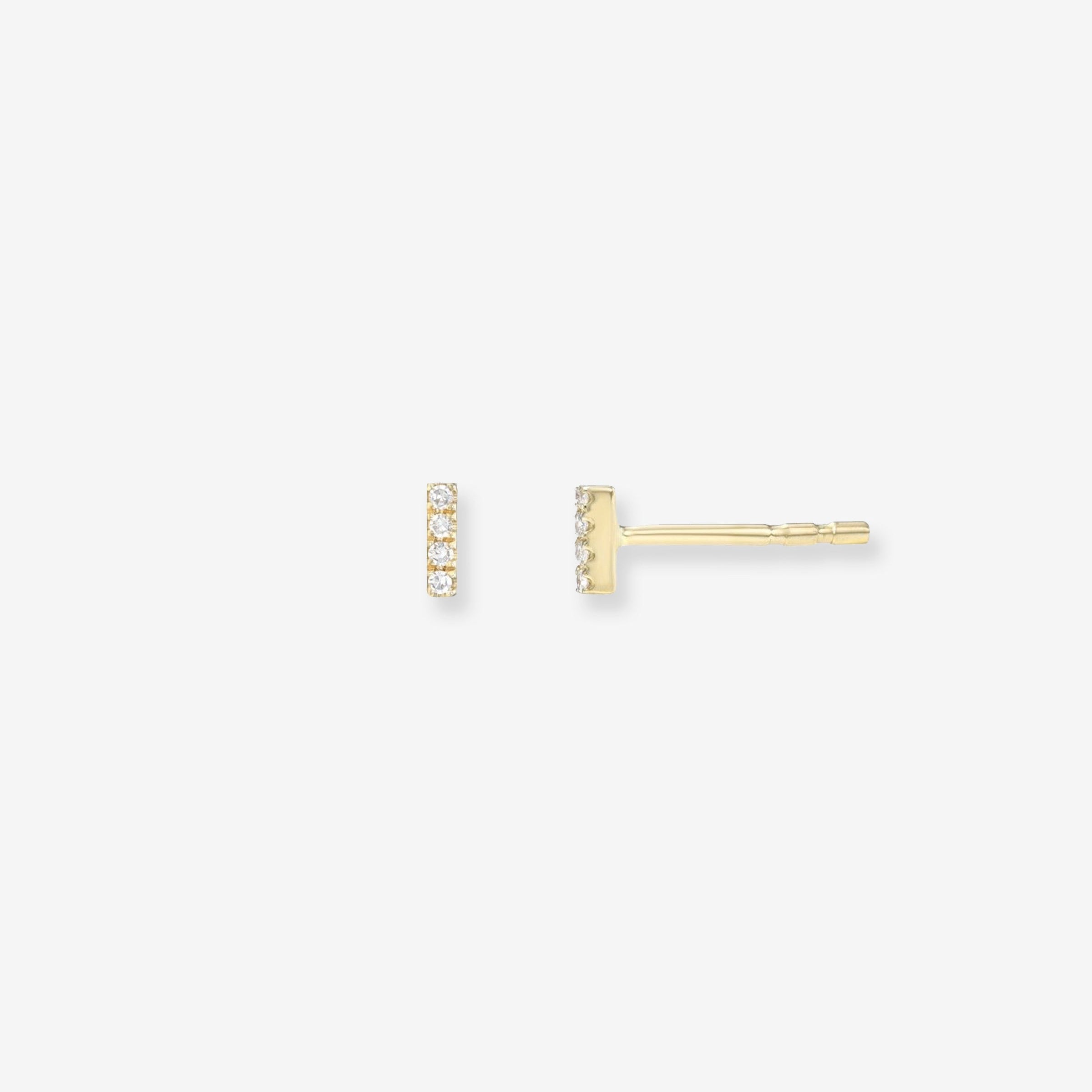 14K Gold Mini Diamond Bar Stud Earrings, photo 1