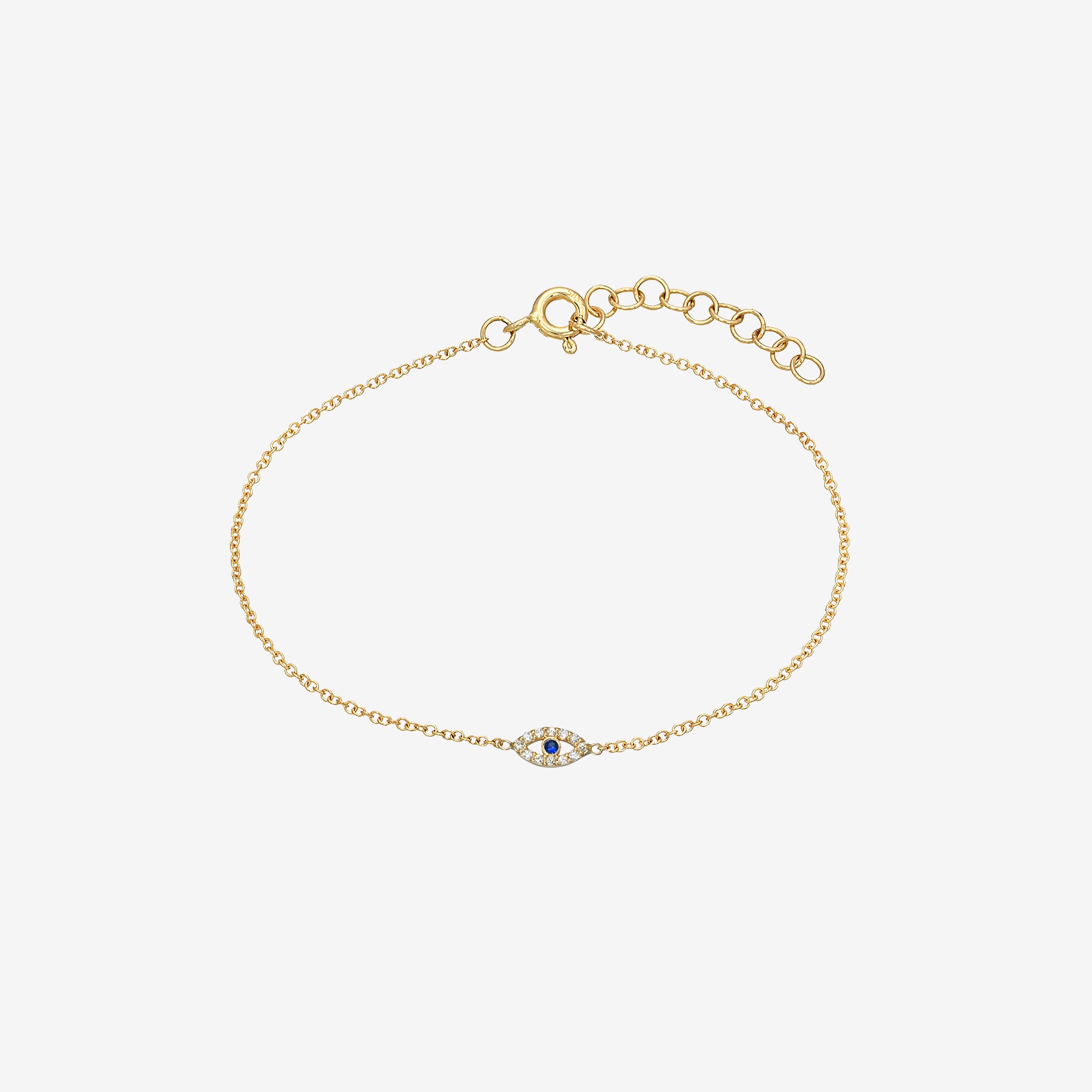 14K Gold Tiny Diamond and Sapphire Evil Eye Bracelet, photo 1