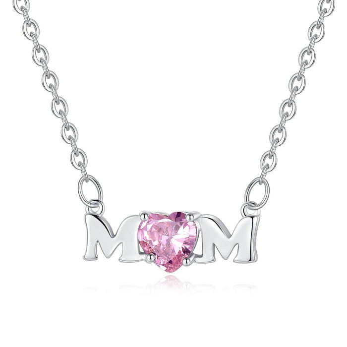 Pink Heart Cubic Zirconia Mom Pendant Necklace, photo 1