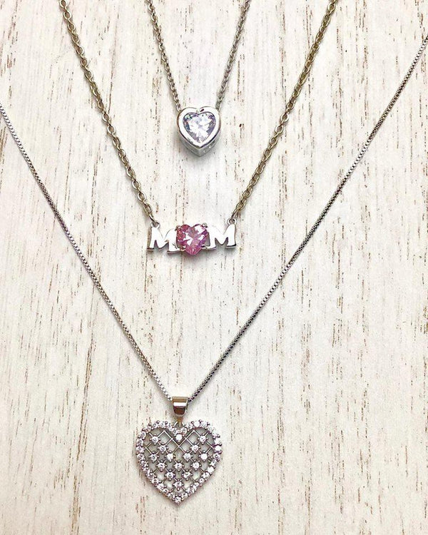Pink Heart Cubic Zirconia Mom Pendant Necklace, photo 2