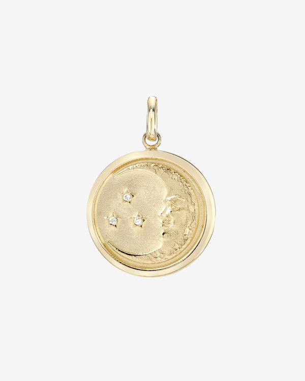 14K Gold and Diamond Moon Medallion Pendant, photo 1
