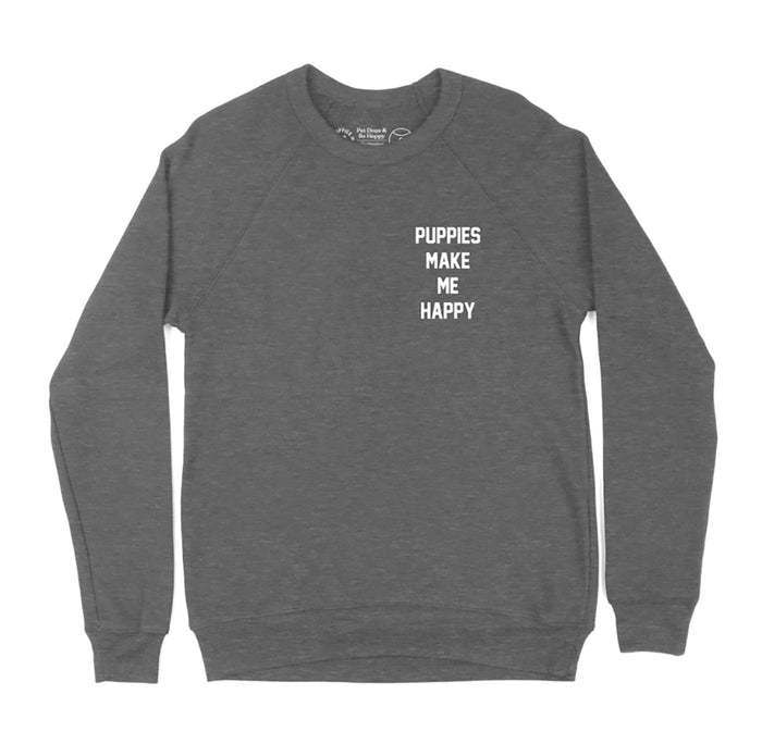 Motto Puppies Make Me Happy Unisex Crewneck Sweatshirt in heather grey