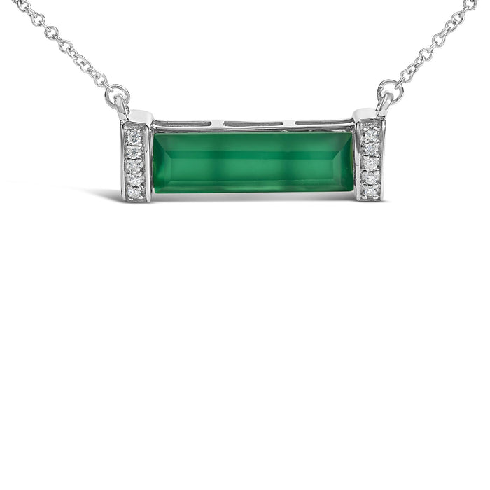Collar con colgante de barra con detalle de diamante y ágata verde en plata de ley, foto 2