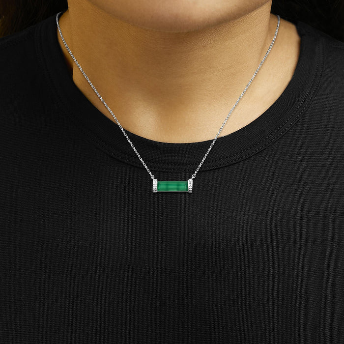 Collar con colgante de barra con detalle de diamante y ágata verde en plata de ley, foto 3