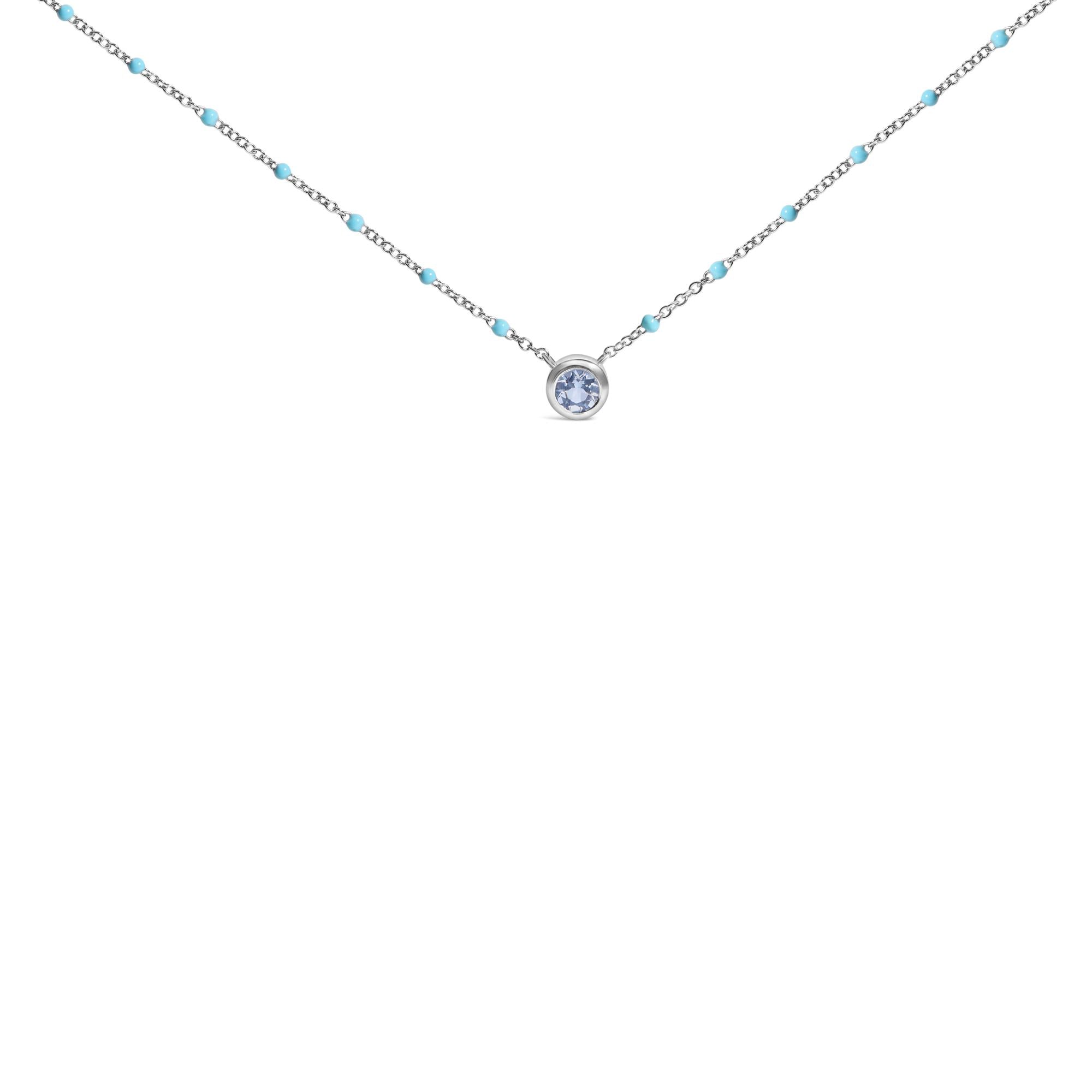 Collar de cadena de cuentas de bisel con aguamarina azul claro y esmalte en plata de ley, foto 1