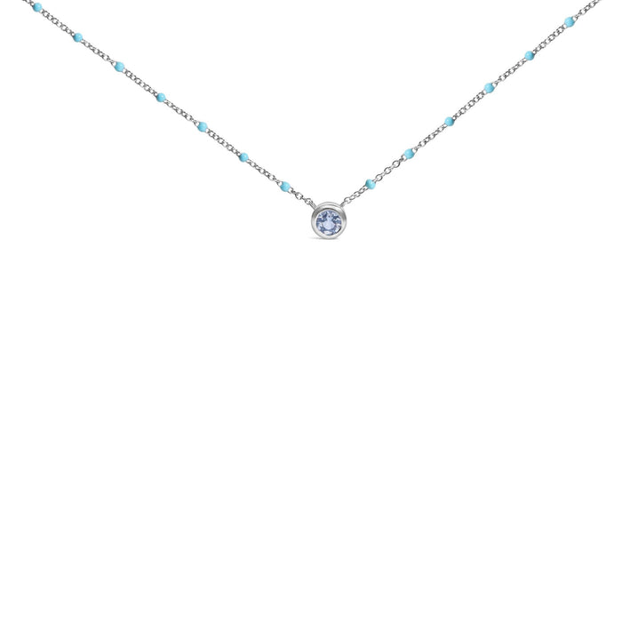 Collar de cadena de cuentas de bisel con aguamarina azul claro y esmalte en plata de ley, foto 1