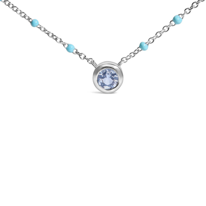 Collar de cadena de cuentas de bisel con aguamarina azul claro y esmalte en plata de ley, foto 2