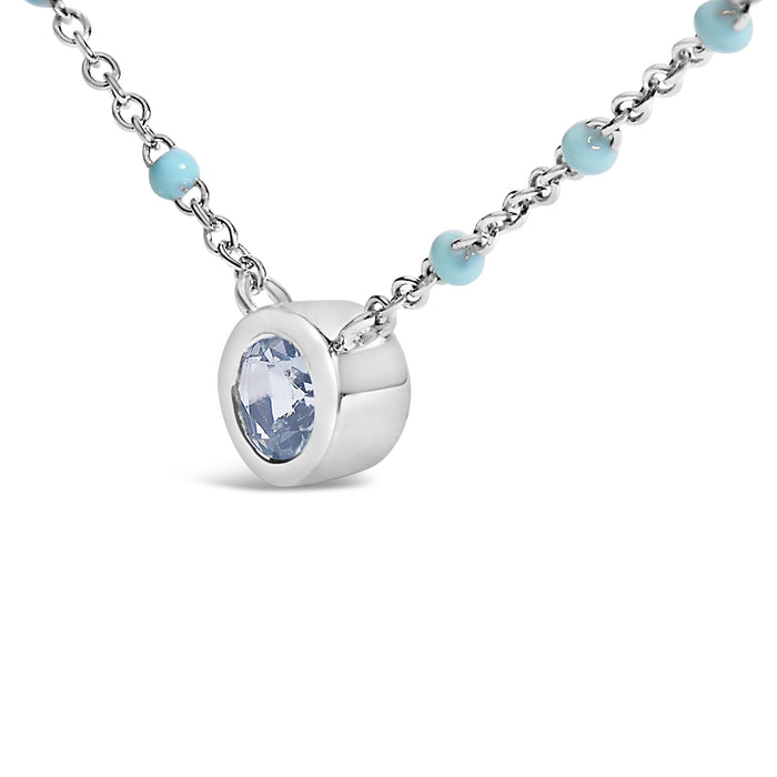 Collar de cadena de cuentas de bisel con aguamarina azul claro y esmalte en plata de ley, foto 4