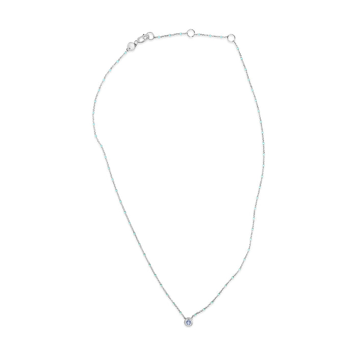 Collar de cadena de cuentas de bisel con aguamarina azul claro y esmalte en plata de ley, foto 5