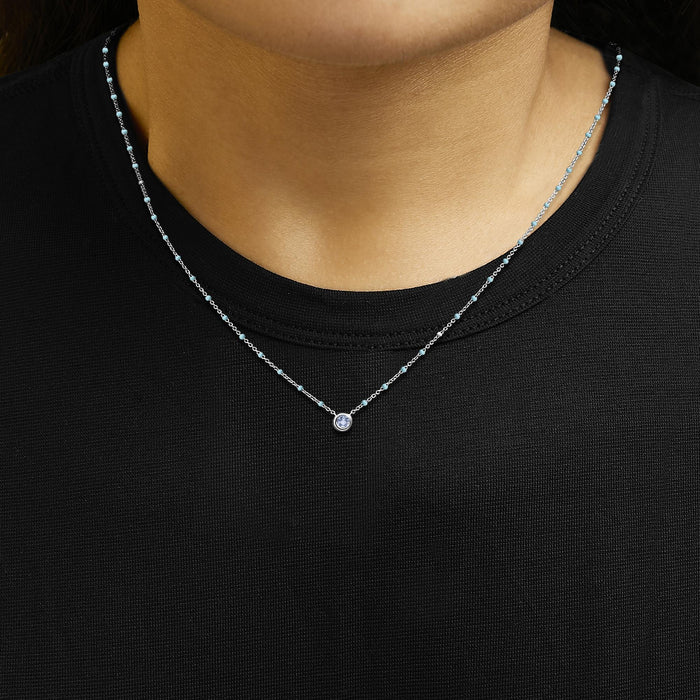 Collar de cadena de cuentas de bisel con aguamarina azul claro y esmalte en plata de ley, foto 3