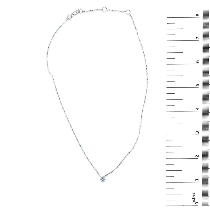 Collar de cadena de cuentas de bisel con aguamarina azul claro y esmalte en plata de ley, foto 6