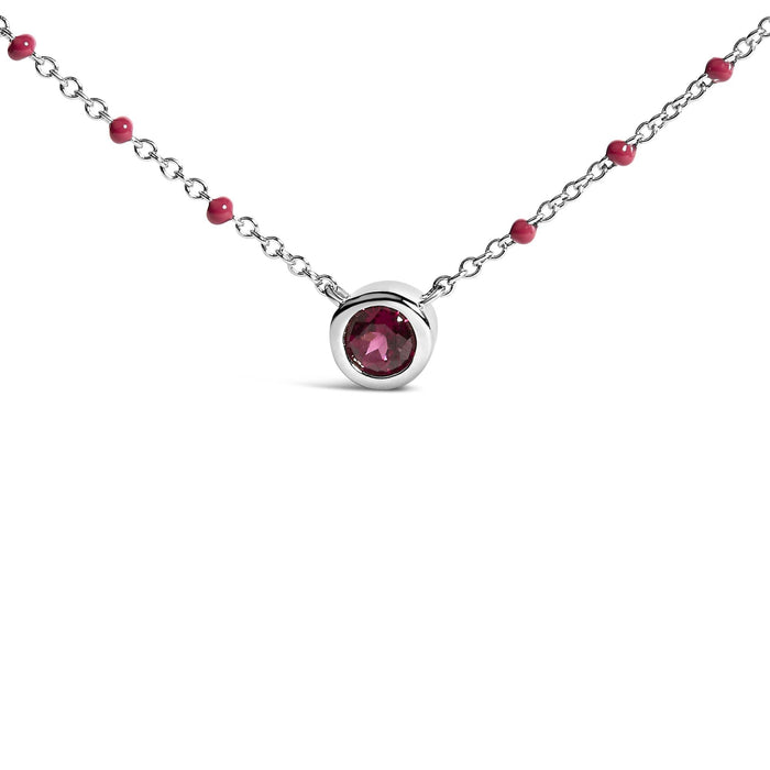 Collar de cadena con cuentas de rodolita y esmalte en plata de ley, 18 pulg., foto 2