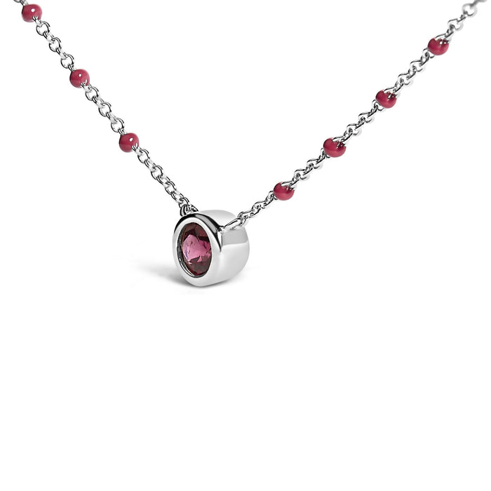 Collar de cadena con cuentas de rodolita y esmalte en plata de ley, 18 pulg., foto 4