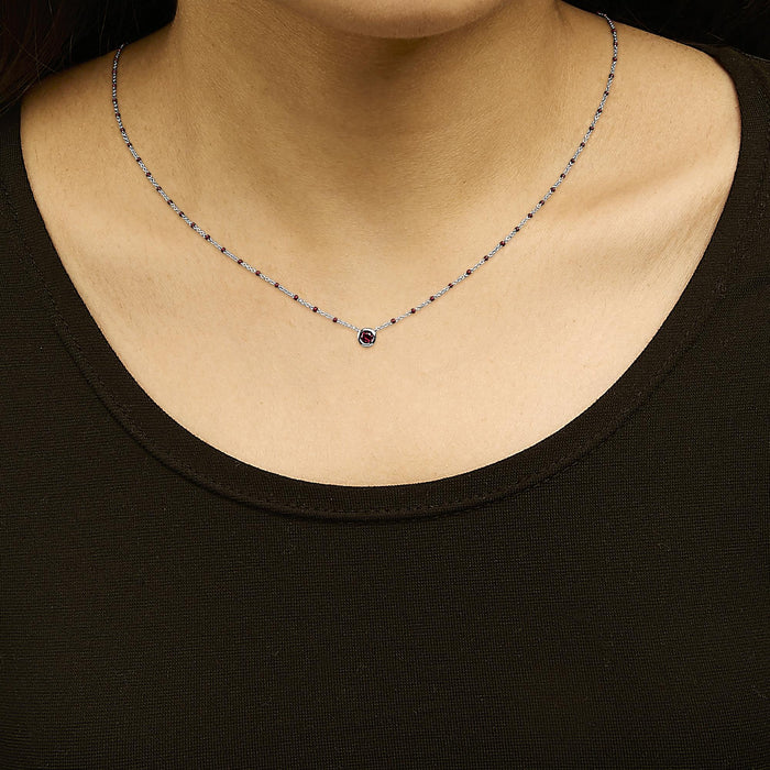 Collar de cadena con cuentas de rodolita y esmalte en plata de ley, 18 pulg., foto 3