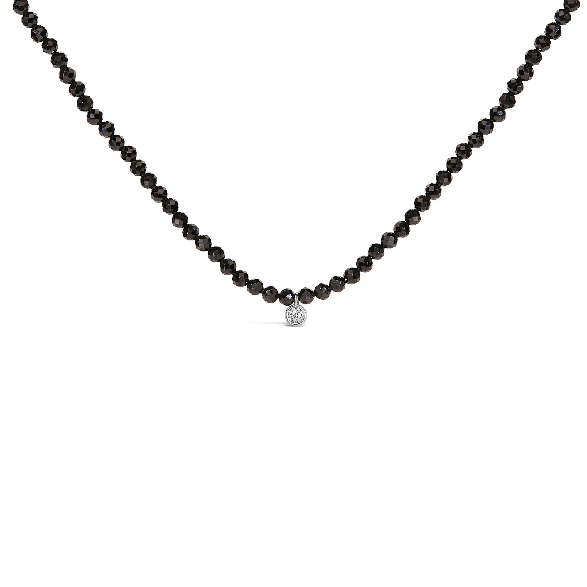 Collar de estaciones con cuentas de espinela negra y detalle de diamante en plata de ley, foto 1
