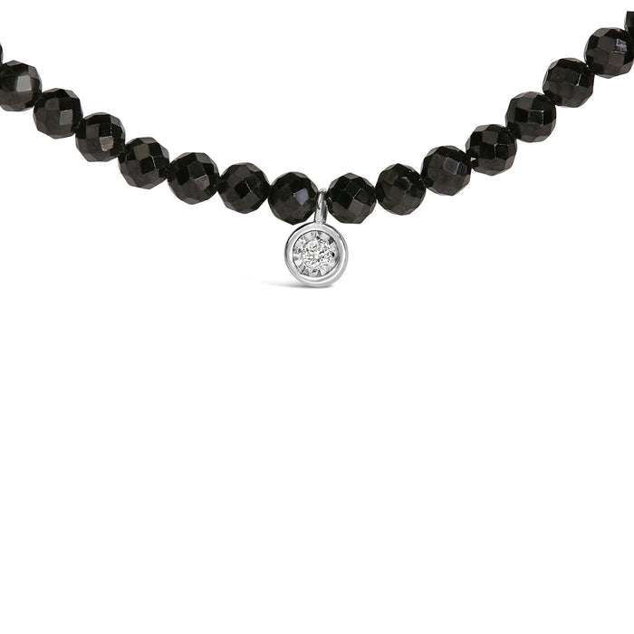 Collar de estaciones con cuentas de espinela negra y detalle de diamante en plata de ley, foto 2