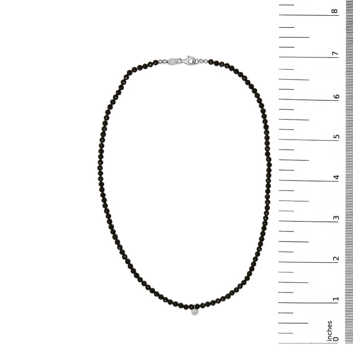 Collar de estaciones con cuentas de espinela negra y detalle de diamante en plata de ley, foto 5