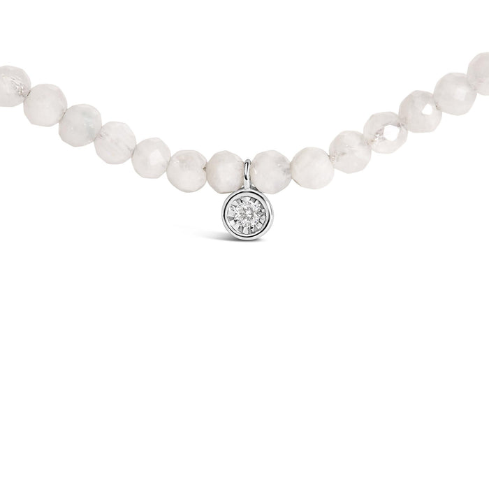 Collar de estaciones con cuentas de piedra de luna y detalle de diamante en plata de ley, foto 2