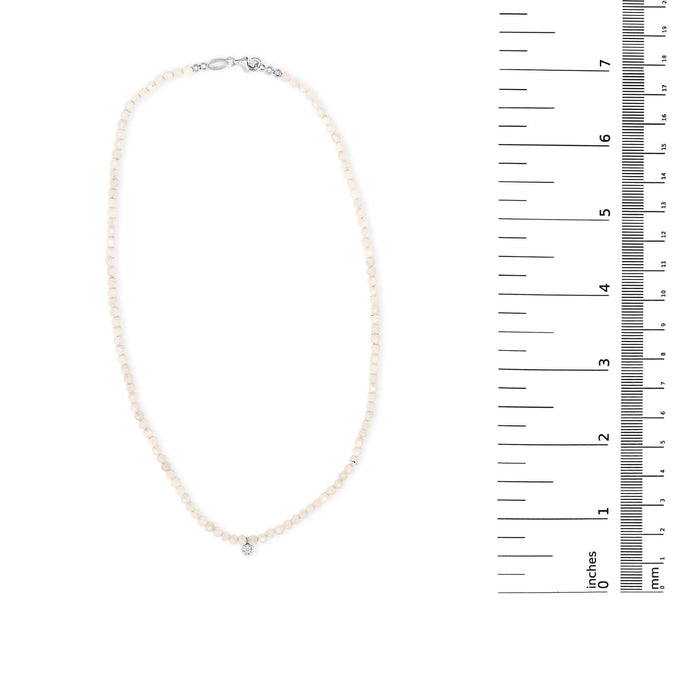 Collar de estaciones con cuentas de piedra de luna y detalle de diamante en plata de ley, foto 5